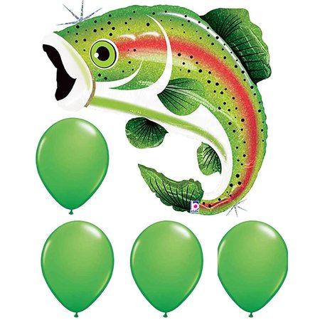 LOONBALLOON BASS Large Mouth Fish Fishing Fisherman Sports Party 29in. Mylar Balloon, 4 latex set 775070409489